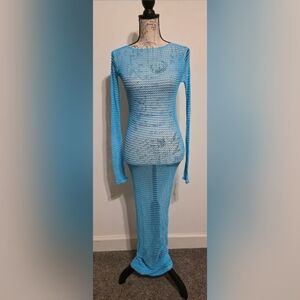 Blue Knit Long Sleeve Dress